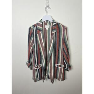 Carlson Women Multicolor Striped Linen Blazer Jacket Size S